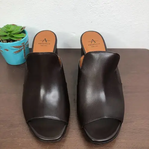 Aquatalia NEW Elaina Calf Leather Slip On Open Toe Mules in Espresso Size 9M