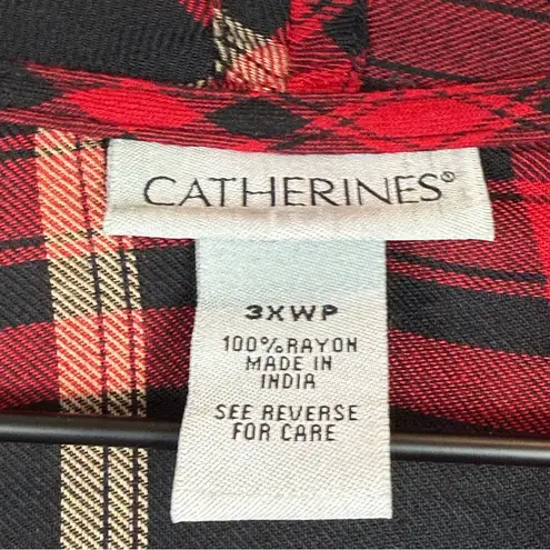Catherines Cardigan Women 3XWPRed Black Plaid Long Sleeve Open Front Classic NWT