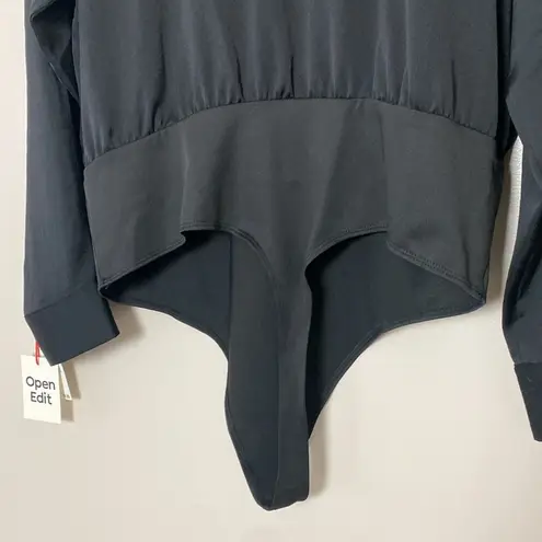 Open Edit Nordstrom  Long Sleeve Deep V Bodysuit Black Size XL NWT