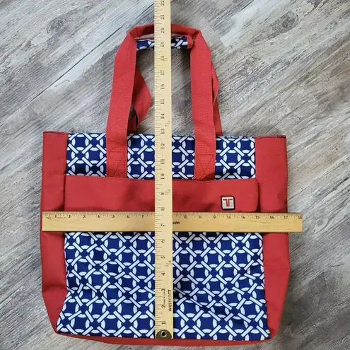 Travelon Red & Blue Geometric Travel Tote Bag With Zipper Closure & Inner Pocket