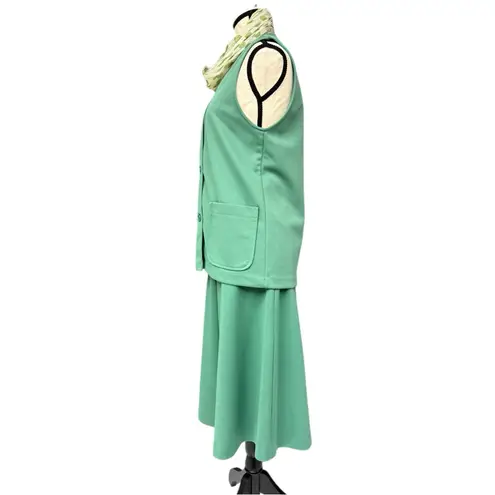 Vintage Fire Islander 60s/70s Mint Green Sleeveless Tunic Top Skirt Set w Scarf Size M