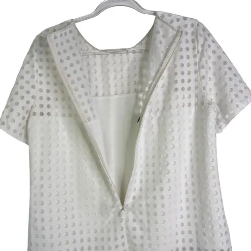 Akris Punto  Sheer‎ Mesh Polka Dot Top in White US 10 Quiet Luxury Short Sleeve