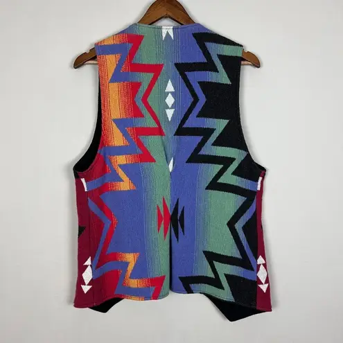 Lone Wolf Vest Womens Small Multicolor Southwestern Aztec Open 100% Cotton S Black
