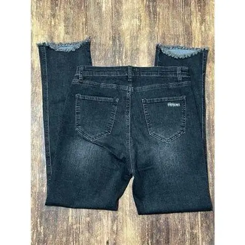 Mud Pie Women's Hyde Straight Leg Jeans Black Size Medium Distressed Raw Hem