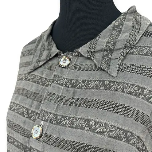 CP Shades | Medium | RARE 100% Rayon Gray Striped 3/4 Sleeve Button Down Shirt