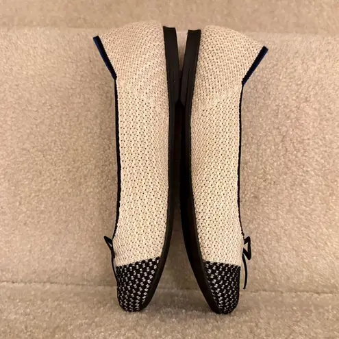 Rothy’s Ballet Flats Bow Detail Cream & Black CapToe Designer Classic Size 7.5