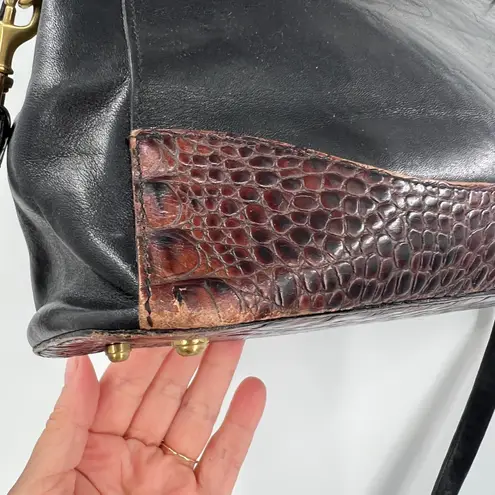 Brahmin Alligator Croc Black Leather Double Handle Bag with Crossbody Strap