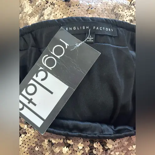 English Factory NWT Rose Gold Bronze Sequin Knee Length Straight Pencil Skirt L