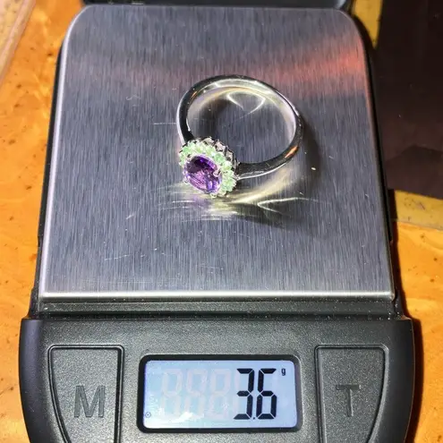 Moroccan Amethyst Tsavorite Garnet Sterling Silver Halo Ring Size 10 Purple