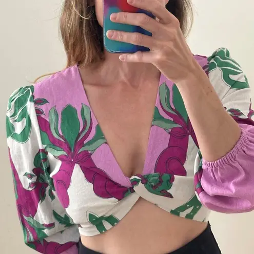 NWT Caroline Constas Tropical Purple/Green Long Sleeve Deep