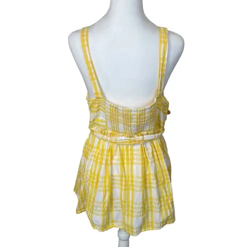 Motherhood Maternity Large Butter Yellow White Gingham Top Summer Picnic Country