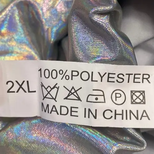 Women's Silver Metallic Irredescent Glossy Tapered High Waist Jogger Pants 2XL Size XXL