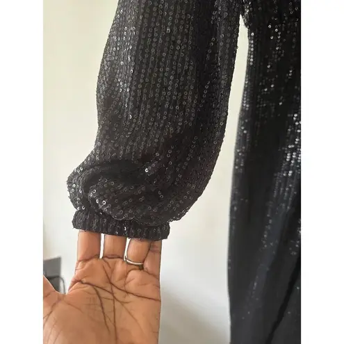 Womens Sparkling Sequin Jumpsuit V Neck Long Sleeve Evening Cocktail Party Sexy Black