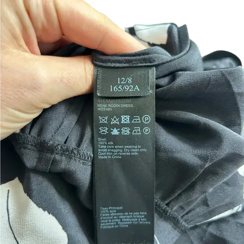 All Saints Rene Rodin Silk Wrap Dress Black With White Floral Print Size 8