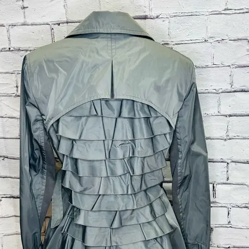 BCBGMAXAZRIA  Womens Gray Ruffled Belted Ophelia Trench Coat Size Small