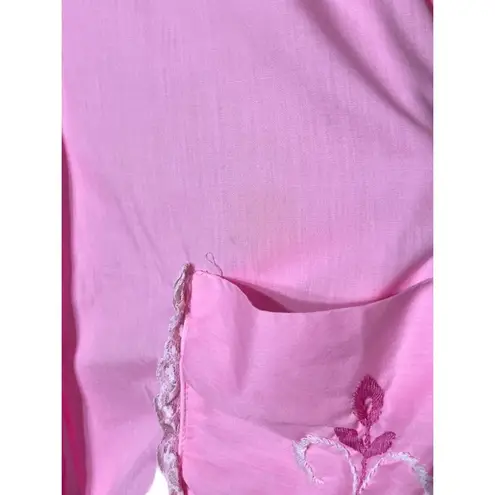 Millay House Dress Pink Vintage Floral Embroidered Button Front Cozy Loungewear Size L