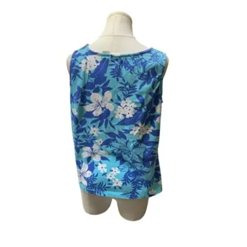White Stag Ladies Large Sleeveless Floral Tank Top Blue & White Cotton/Spandex
