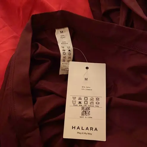 Halara Red Burgundy High Waisted Lace Up Split Hem Palazzo Wide Leg Flowy Pants