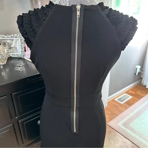 Saint Tropez West Black Ruffle Sleeve Sheath Size 8 Minimalist Quiet Luxury LBD