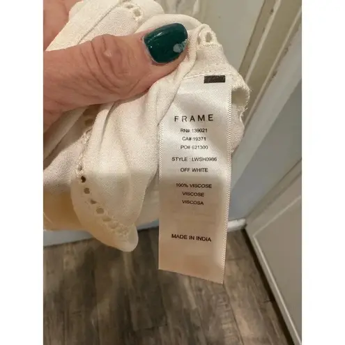 Frame  Revolve White Lattice Deep V-Neck Relaxed Fit Peasant Blouse Size Medium