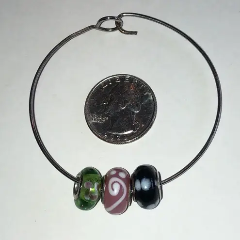 Elegant Pink, Green, and Black Glass Beaded Boho Dainty Bracelet Pink