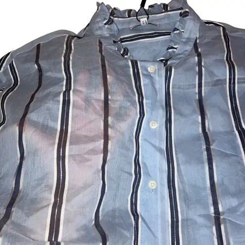 Reiss Avera NWOT Semi-Sheer Metallic Striped Blue Button Down Shirt-size 8