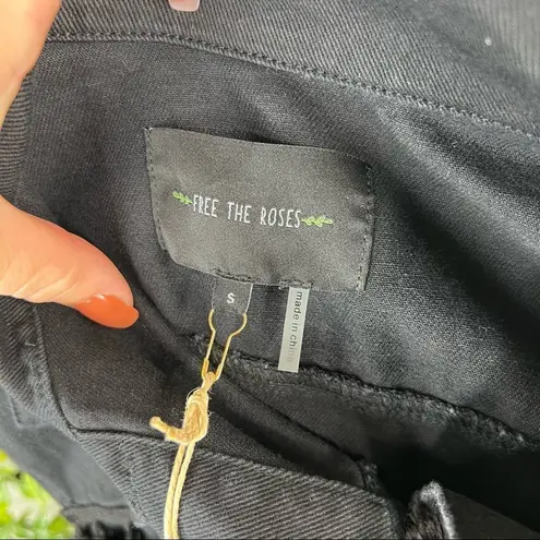 Free The Roses Black Jean Jacket With Tassels Button Front NEW Size S