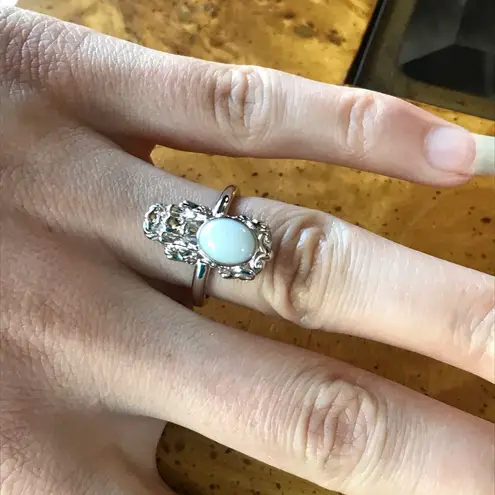 Natural White Jade Sterling Silver Dragon Ring Size 6