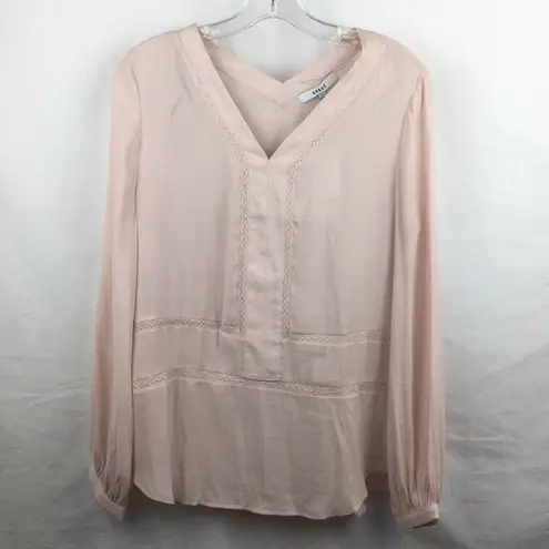 Ro & De Women's Pink Sheer Long Sleeve Double V Eyelet Top M NEW