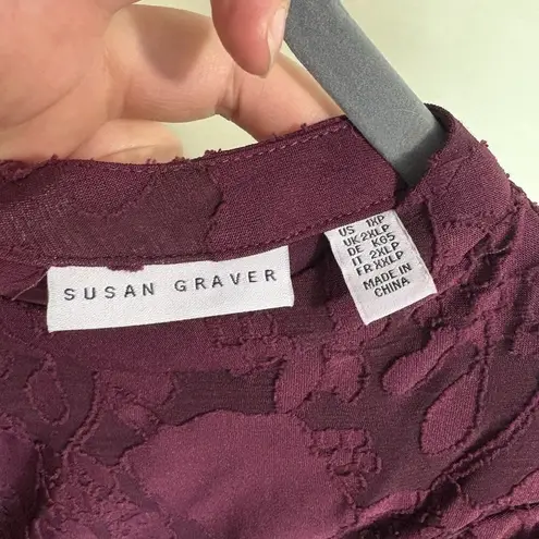 Susan Graver Burnout Jacquard Knit Top Vintage Wine 1X Petite Whimsygoth Romance