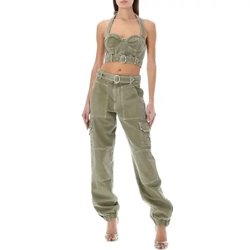 ALESSANDRA RICH Buckle Halter Top in Green 36 New AS