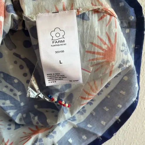 Farm Rio Tank Top Afternoon Breeze Beaded Tassel Tie Cotton Blouse Sz L NWT