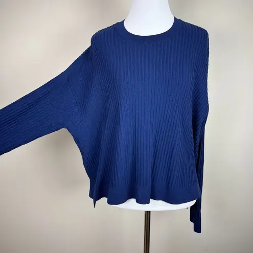 Nordstrom Collection Sweater Top Womens Large Blue Merino Wool Dolman High Low