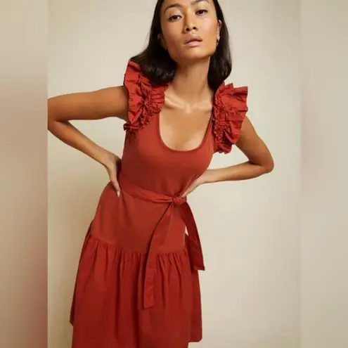 Nation Ltd x Evereve Everleigh Ruffle Shoulder Midi Dress in Cayenne Size XS
