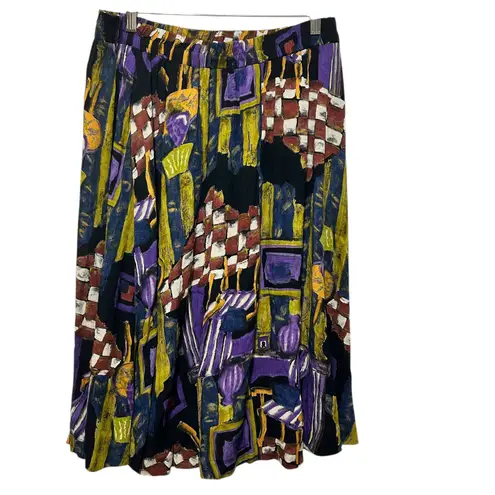 VTG Sharon Anthony Women Skirt 20W Multicolor Abstract Rayon Midi Boho Art Print Purple