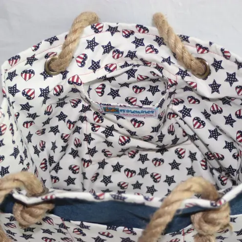 Starry Red White and Blue Denim Open Top Tote with Rope Handles NEW