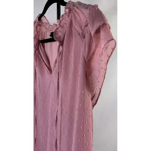 Tamara H Pink Swiss Dot Ruffle Neck Tie Neck Short Sleeve Blouse Top XL Size undefined