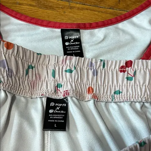 POP Fit x Cheek Boss Cherry Patterned Pajama/Lounge Set, Large Pink