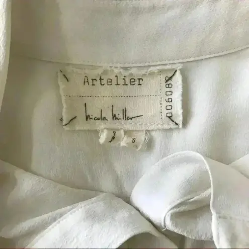 Nicole Miller  Artelier Women's Ivory Silk Semi Sheer Pocket‎ Casual Blouse  S