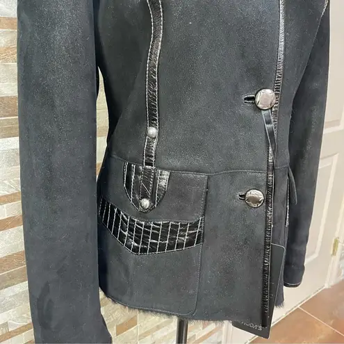 MODA'S genuine shearling suede fur coat jacket winter coat brown warm Sz M Black Size M