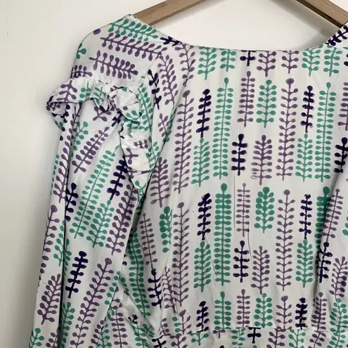 India Collection Emerson Fry Longsleeve Front Tie Ruffle Top Womens Small White