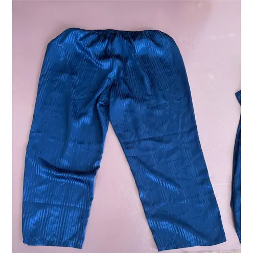 Cacique Plus Size 22/24 Women's Blue Striped Satin Lounge Set Pajama Set