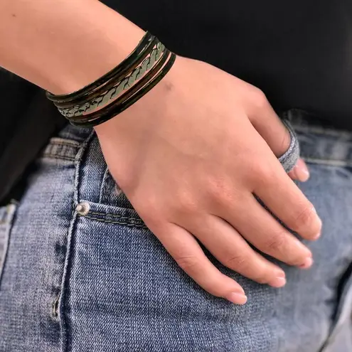 Vintage Mixed Metal Copper & Brass Open Cuff Bracelet With Braided Design Orange