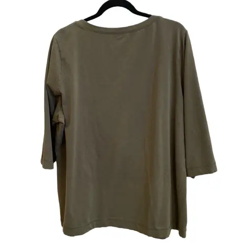 Caslon π« 3/4 Sleeve Stretch Cotton V-Neck, Long Tee, Olive Green, Plus-Size 2X