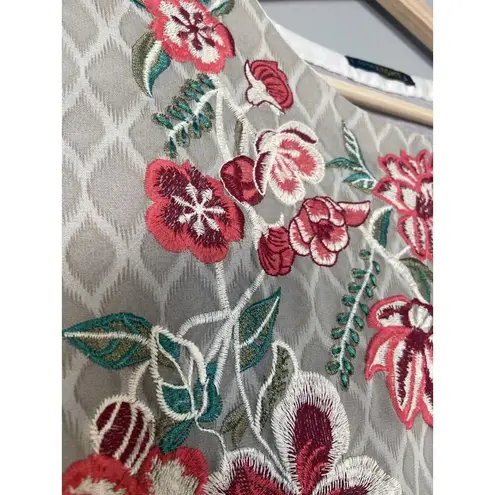 Limelight Embroidered Beige Short Silk Kurti Tunic Dress L Floral Tropical Light