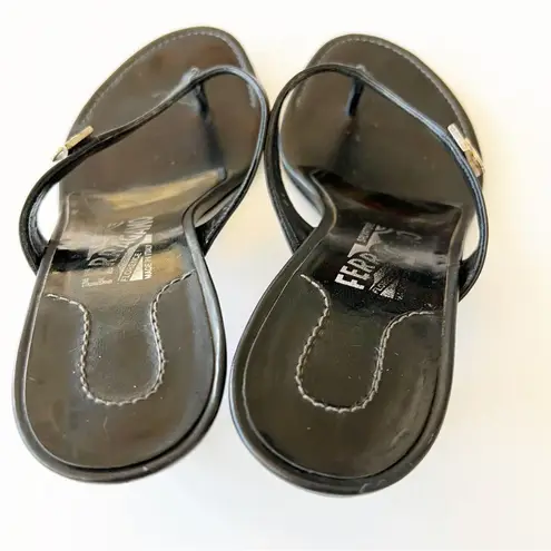 Salvatore Ferragamo Size 7C Black Leather Strappy Sandal Equestrian Hardware Y2K