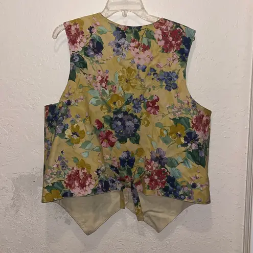 Vintage Floral Vest Eccentric Lace Embellished Crochet Heart Butter Yellow Retro Size XL