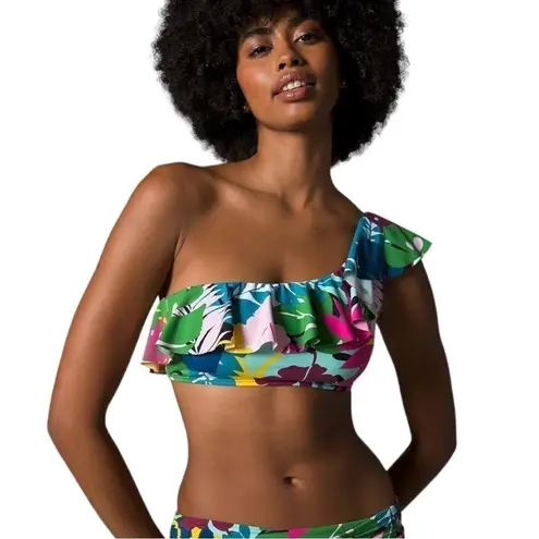 Bleu Rod Beattie New! On A Brighter Note Ruffle One Shoulder Swim Top