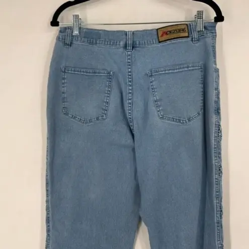 Acezung heavily embroidered boho straight leg hi rise jeans light wash size 10 Blue
