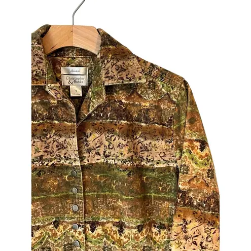 Christopher & Banks Shirt Jacket Womens Size Small Brown Green Long Sleeve Snap